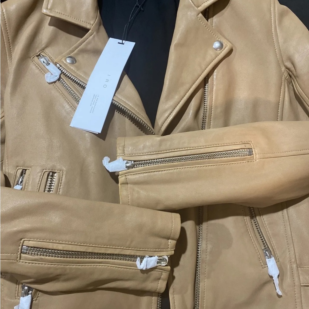 NWT IRO Newhan Han 100% leather jacket beige tea - Picture 10 of 14